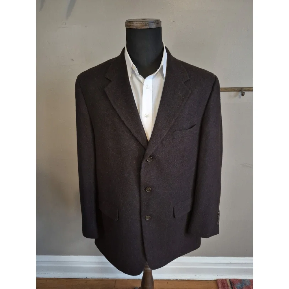 Bill Blass Vintage 44R Brown Camel Hair Blazer Mens 3 Button Sport Coat USA